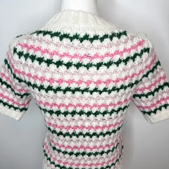 ZARA Crochet Knit Cropped Pastel Short Sleeve Sweater In Cream Pink Size Small - Picture 7 of 10